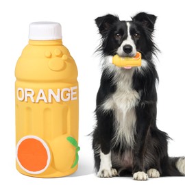 Lamca Squeaky Dog Toys, Funny Orange Juice Bottle Interactive Squeaking Toys Puppy Chew Toys for Playing Chewing Teeth Cleaning