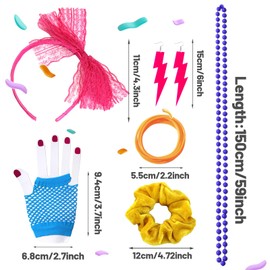 Peirich 80s 90s Party Favors Birthday Supplies, 100Pcs Hip Hop Theme Gift Neon Earrings Glasses Gloves Necklace Slap Bracelet Neon Hair Scrunchies 80s 90s Party Decorations