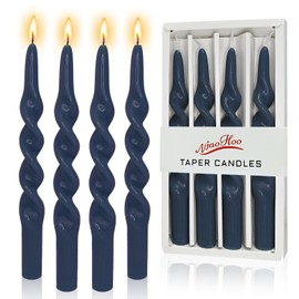 NJAO HOO 10 Inch Navy Spiral Taper Candles Twisted Candlesticks Unscented Tapered Candles Colored Candles Spring Candlesticks for Dinner Home Decor Party Wedding, 4 Pcs