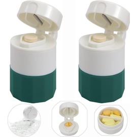 Pill Cutter,Pill Crusher Splitter Grinder,[3 in 1] Multifunction Pill Splitter for Purse Pocket to Crushes Pills, Vitamins, Tablets, Supplements-Green 2 PCS
