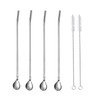 JZK 4 X Silver Stainless Steel Drinking Straw Spoon Reusable