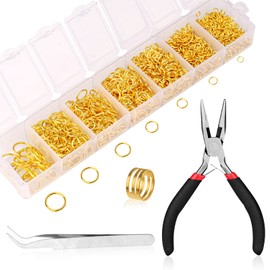 Open Jump Rings, funvce Jump Rings Jewellery Making Kits, Jewellery Findings Round Rings with Openner,Plier,Tweezer Tools (4mm, 5mm, 6mm, 7mm, 8mm, 10mm) (Gold)