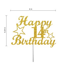 Decoración para tarta de cumpleaños con purpurina dorada para decoración de fiestas, calidad premium, purpurina resistente de doble cara, palo acrílico. Fabricado en Estados Unidos (14º)