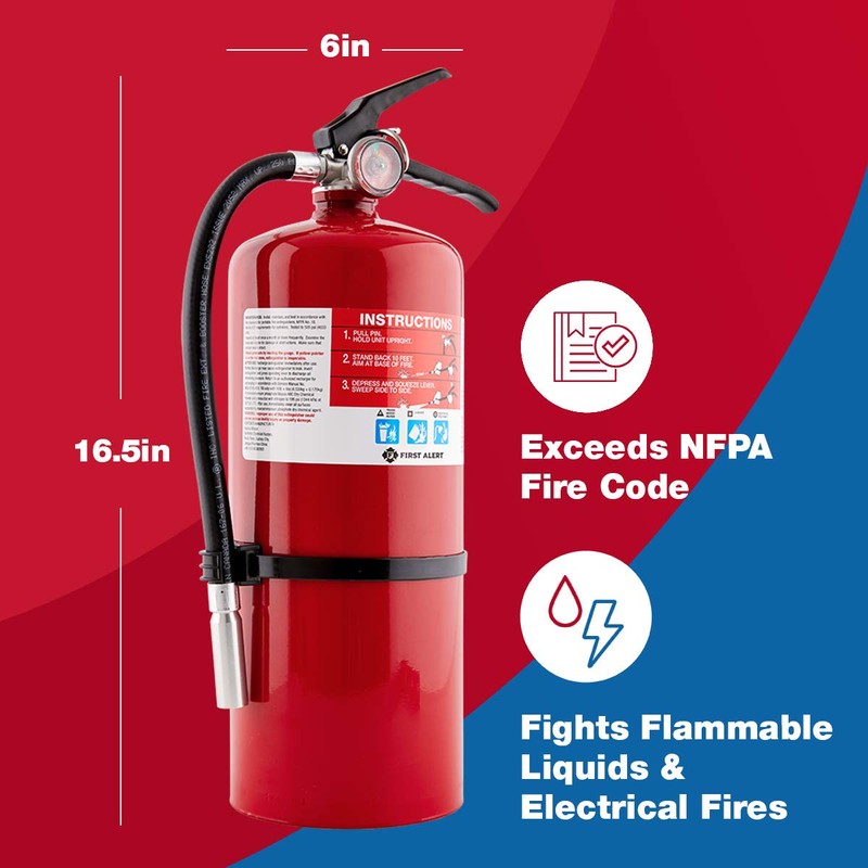 First Alert PRO10 Rechargeable Commercial Fire Extinguisher, UL rated 4-A:60-B:C,