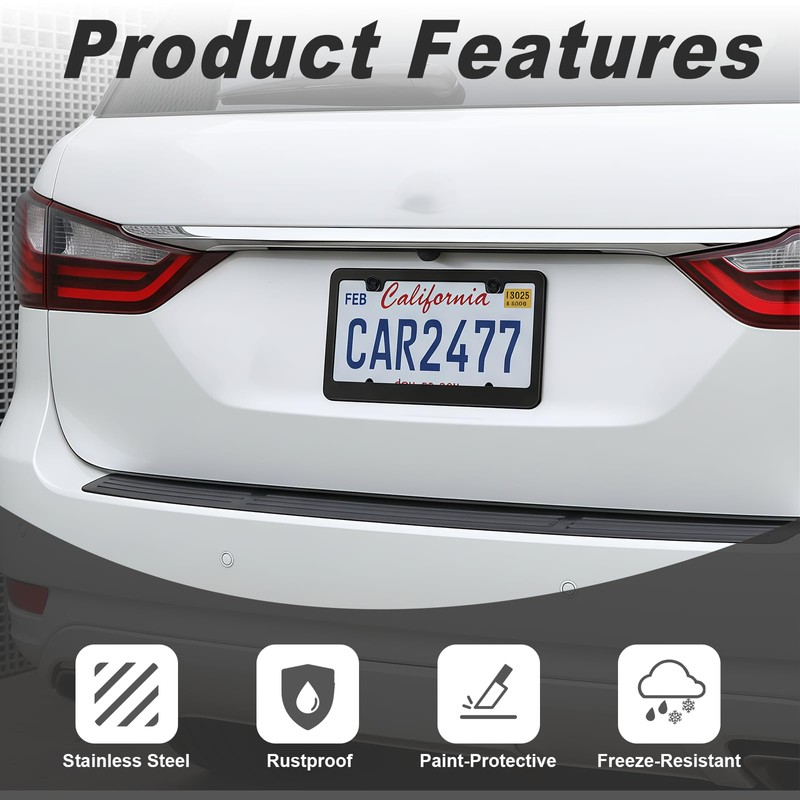 AMZAUTO 2 Pack Matte Black License Plate Frame, Black Metal