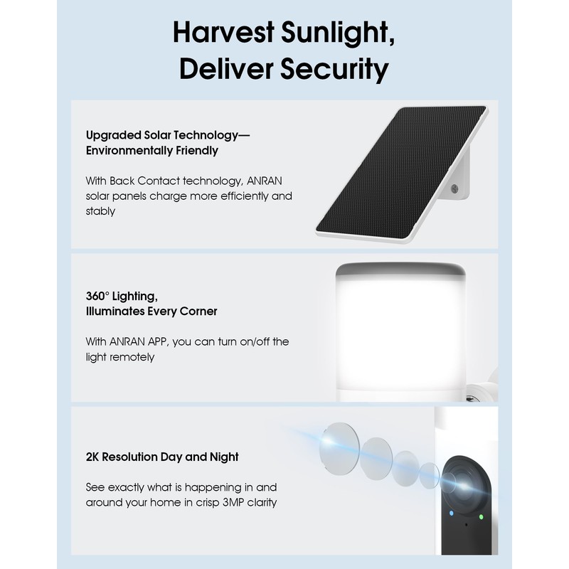ANRAN Solar Security Cameras Wireless Outdoor with Light,2K Battery Powered