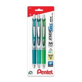 EnerGel RTX Retractable Liquid Gel Pen, 0.7mm, Chill Hue, Turquoise, Green, and Lime Green Ink, Pack of 3 Pens (BL77CHIBP3M)