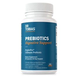 Dr. Tobias Dr. Tobias Prebiotics, Supports Digestion & Gut Health, Feed Good Probiotic Bacteria, Boost Gut Immune Function, Vegan & Non-GMO Gut Health Supplements for Men and Women, 30 Capsules, 30 Servings