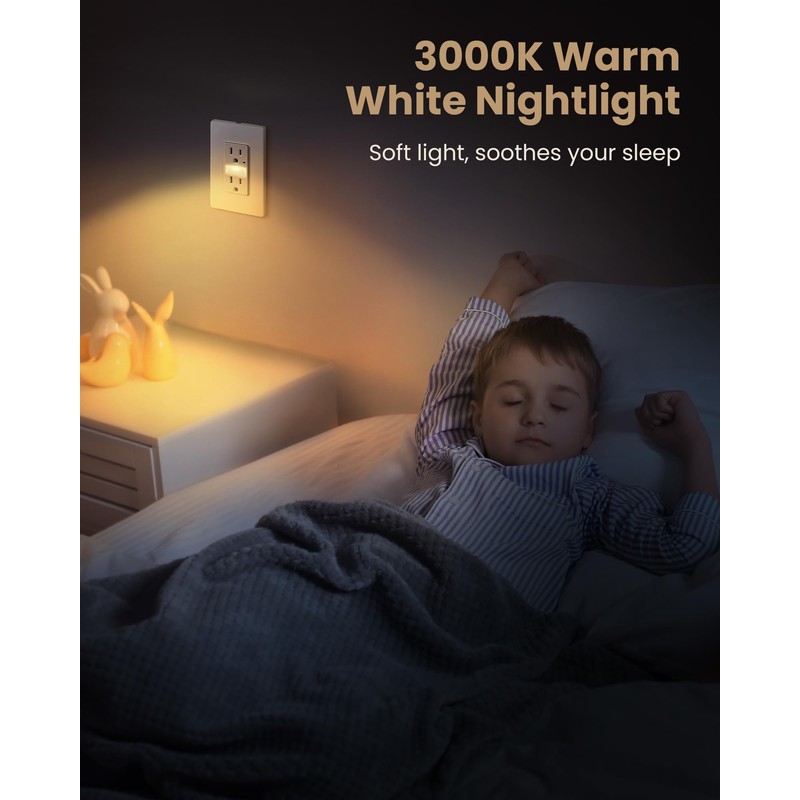 SURAIELEC 15AMP Outlet with Nightlight, Dusk to Dawn Guide Light,