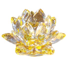 KKD Crystal Glass Figurine Colorful Lotus Flower Interior Flower Lotus Feng Shui Good Luck Suncatcher (Yellow)