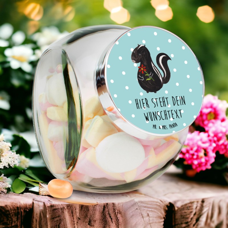 Mr. & Mrs. Panda Personalisiertes Bonbonglas Stinktier Blume XL 2000ml