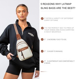 LATMAP 7L Sling Bag For Women Men Backpack Fanny Pack Crossbody Chest Travel Shoulder Belt Bags Purse Handbag PU Leather Beige