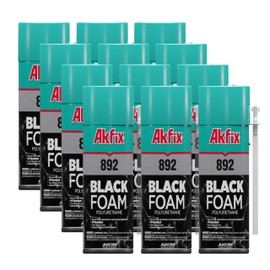 Akfix 892 Black Spray Foam Sealant (12x12 Oz.) - UV Resistant Spray Foam Insulation, Waterproof, Polyurethane Expanding Foam, Ideal for RV, Pond, Waterfall and Landscape Applications | 12 Oz. 12 Pack