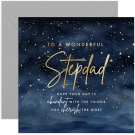 Birthday Card for Stepdad - Wonderful Stars Design - Male Birthday Card for Men Adult - Gold Foil Star Sky Design - Special Birthday Card for Him from Family | Blank Inside Envelope