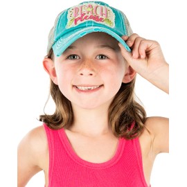 Funky Junque Gorra de béisbol bordada de perfil bajo para niños y niñas, Beach Please Metallic - Turquesa (5-9), 5-9 Años