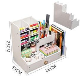 Desktop Organizer Wooden Bookshelf Pencil Holder Desk Large Capacity Office Organizer Multifunctional Pen Box with Drawer for Home Office School