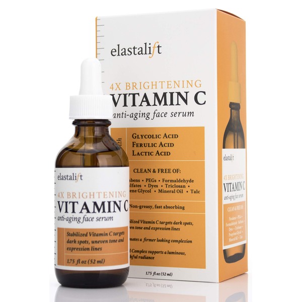 Elastalift Vitamin C Serum for Age Spots, Wrinkles, & Expression Lines. Anti-Aging Serum w/Vitamin C & Hyaluronic Acid brightens skin & helps promote a healthier skin complexion (1.75 Fl Oz)