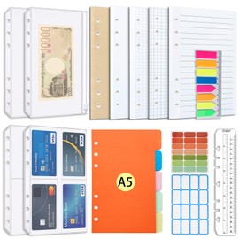 AQTAQ A5 Refill Paper Set, 6 Hole Paper, A5 Notepad Replacement Paper, 6 Holes for Loose Leaf and Housekeeping Cards, 100 Sheets of Loose Leaf Paper for 6 Including Zipper Bag, Divider, Ruler, Sticky