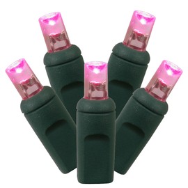 Vickerman X6G6110 100 Light Wide Angle LED Light Set Pink Lights on Green Wire
