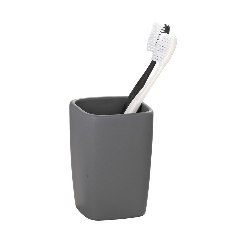 WENKO 20019100 Bicchiere porta soazzolino in ceramica Faro grigio, Ceramica,