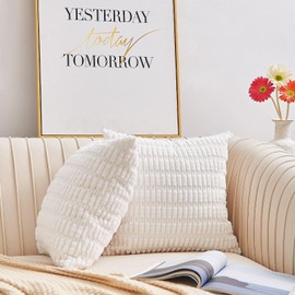 Decorelia White Boho Throw Pillow Cover 18x18 Inch for Bed, Chair, Pack of 2, Boho Decorative Throw Pillow Cushion Covers, Aesthetic Farmhouse Couch Pillow Covers for Living Room(White, 16x16 Inch)