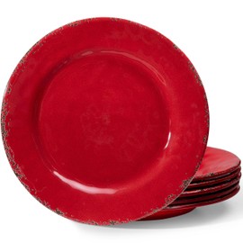ZAROCRUS Farmhouse Melamine Dinner Plate set, 11 inch Unbreakable Serving Plates, Set of 6, Lightweight Dinnerware Plates, Large Dessert or Salad Plates Set, Chip Resistant Camping Dishes, Red…