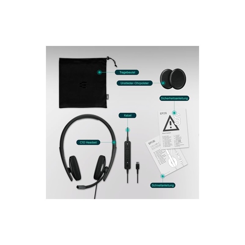 EPOS C10 USB Headset with Microphone, Wired Headphones with Simple