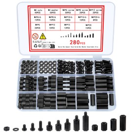 Ewwtrey 280 Pieces M4 Nylon Screws Nuts Set, Black Nylon Spacer Screw Nuts, Male Female PCB Board Spacer Plastic Phillips Screws Assortment Kit