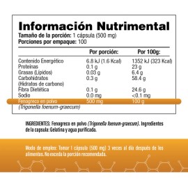 Fenogreco 1500mg Por Porción (3 Cápsulas al día) - 300 Cápsulas - 100% Natural - S&V