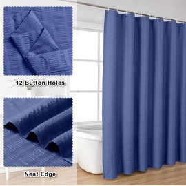 Aiyufeng Extra Long Royal Blue Shower Curtain 96 Inch Long, Embossed Texture Fabric Bathroom Shower Curtain, Large Hotel Bath Curtain with 12 Holes, 72x96, Blue