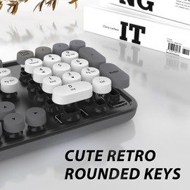 Wireless Keyboard and Mouse, KOOTOP Cute Keyboard and Mouse, 2.4G Wireless Keyboard with Retro Round Keycap for PC, Mac, Laptop,Tablet,Computer Windows (Grey)