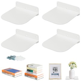 STORAGE MANIAC Floating Book Shelves for Wall Mounted Invisible Floating Bookshelves Heavy-Duty Steel Hidden Bookshelf Hanging Bookshelves for Bedroom Living Room Office, White 4-Pack