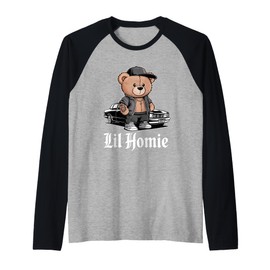 Lil Homie Hip Hop Teddy Bear Lowrider Chicano Cholo Raglan Baseball Tee