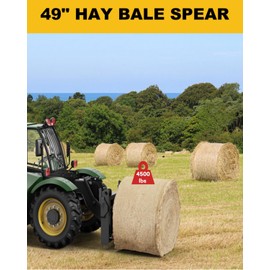 49" Hay Bale Spear, Heavy Duty Hay Spear Quick Attach Square Hay Bale Spears with 2 Pcs 17" Stabilizer Spears, 4500lbs Capacity Hay Bale Spike with Hex Nut & Sleeve, for Buckets Tractors Loaders