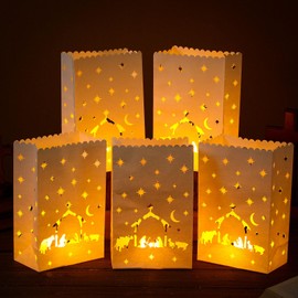 Motiskyy 50 Pcs White Nativity Scene Luminary Bags Gift for Christmas Holiday Reusable for Outdoor Christmas Thanksgiving Decoration (Not Included Light)