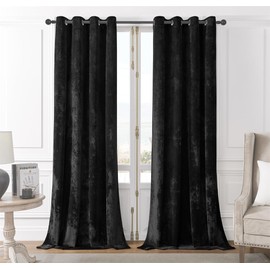 SMILETIME Black Crushed Velvet Curtains 52x84 inch Luxurious Thermal Insulated Soundproof Drapes for Living Room Bedroom Office Soft and Durable Light-Filtering Window Treatments, 2 Panels