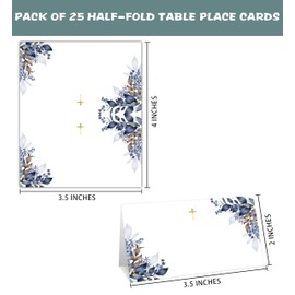 Gihyan Baptism Table Place Card, Gold Foil Cross Tent Style Cards Set, Floral Editable Name Cards for Table Seating, 25 Pcs Food Labels for First Holy Communion, Christening, Birthday (07)