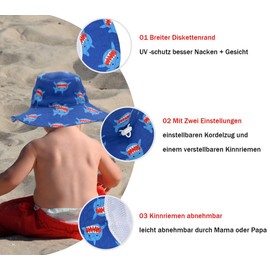 Foruhoo Girls’ Breathable, Wide Brim Hat, UV Protection, Fishing Hat with Drawstring - Shark, size: 52