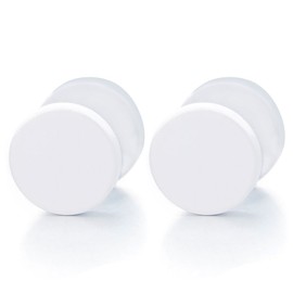 2pcs 12MM White Circle Stud Earrings Men Women, Steel Cheater Fake Ear Plugs Gauges Illusion Tunnel(CA)
