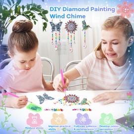 Diamond Art Kits for Kids Ages 6-12: Birthday Gifts for 7 8 9 10 Year Old Girls Teens Creative Arts & Crafts for Girls Boys DIY Wind Chime & Suncatcher Craft Kit Crystal Window Garden Decor Kit