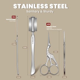 JACYAO'S Bread Scoring Tool Kit, Bread Lame and Dough Scissors Made From Food Grade Stainless Steel, Sourdough Scoring Tool Kit with 100 Inches Cotton Twine, 10 Razor Blades and Metal Storage Box