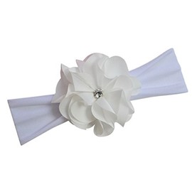 Funny Girl Designs Satin Ruby Flower Dressy Headband for Baby Girls Fits 0-12 Months (White)
