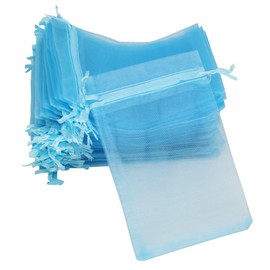 PMLAND 100-Piece Organza Mesh Drawstring Bags (4x6 Inches) - Sky Blue - Perfect for Jewelry Party Favors Gifts and More