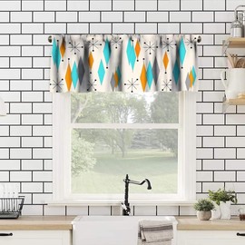 Mid Century Window Valances, Modern Geometric Atomic Shapes Orange Valances for Windows Treatment Decorations, Retro Style Curtain Valance for Bathroom Bedroom Living Room, 54x18in