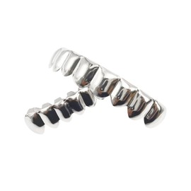 ASLLRISONY Rapper Men and Women Fashion Accessories Gold/Silver 8 Top Teeth 8 Bottom Tooth Hip Hop Mouth Grills with Extra Molding Bars (Silver Set)