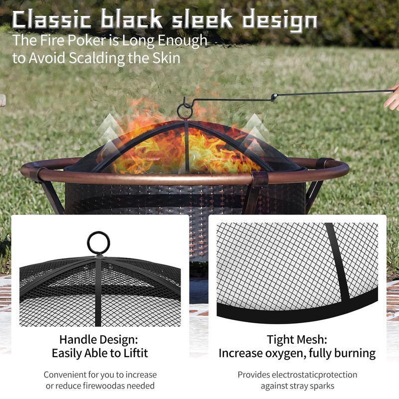 Fire Pit Spark Screen, Outdoor 27 Inch Round Fire Pit