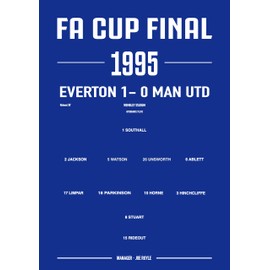 1995 FA Cup Final Everton Wall Art, Wembley Stadium Team Line-up Print, Royal Blue