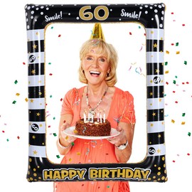 Flintronic 60th Birthday Decoration Photo Props, Black Gold Inflatable Frame for 60th Birthday, Party Photo Booth Props for Party Decoration, Party Decorations