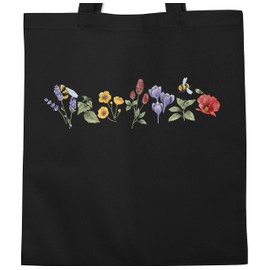 Shirtracer - Cotton Bag - Boho Bag & Bohemian Clothing - Flowers Meadow Watercolour Watercolour, 1 black