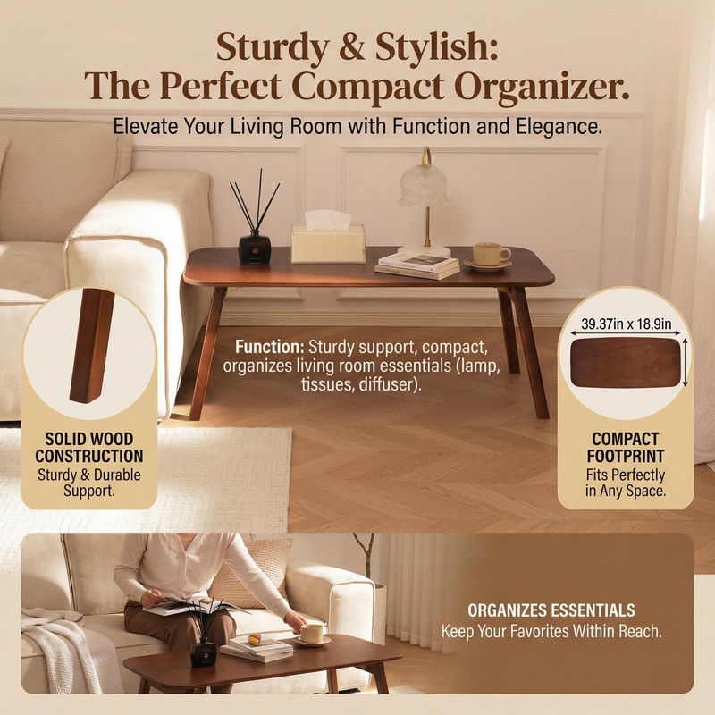 Baveke Folding Coffee Table- Foldable Floor Tables, Mid Century Coffee